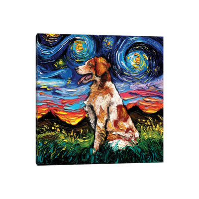 Brittany Spaniel Night by Aja Trier - Painting on Canvas