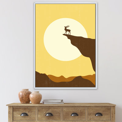 " Minimalistic Deer At Sunset On Mountain Top Sunset "