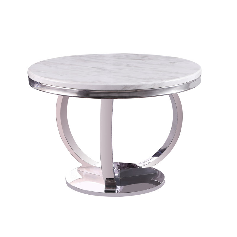 Table de salle à manger Koio, H 30 po x L 43,5 po x l 43,5 po, Argent argent
