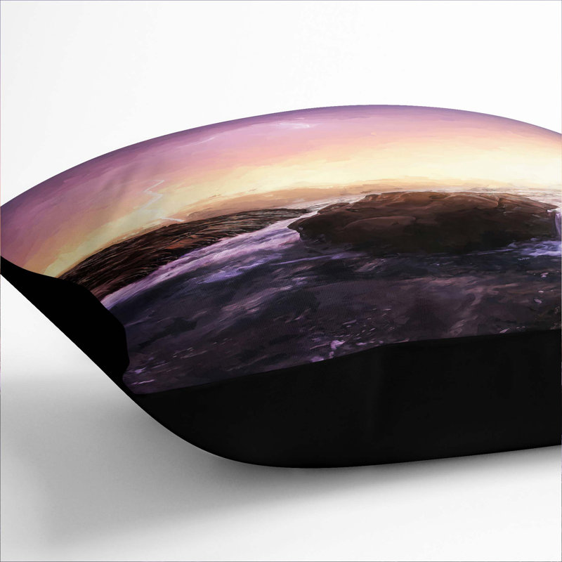 Lightning over Laguna Beach in Abstract Cushion with Filling, 55cm H x 55cm W x 20cm D, Black