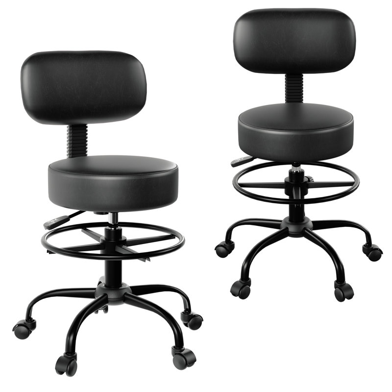Adjustable Drafting Chair with Back Support Rolling Swivel Stool, Black, 2