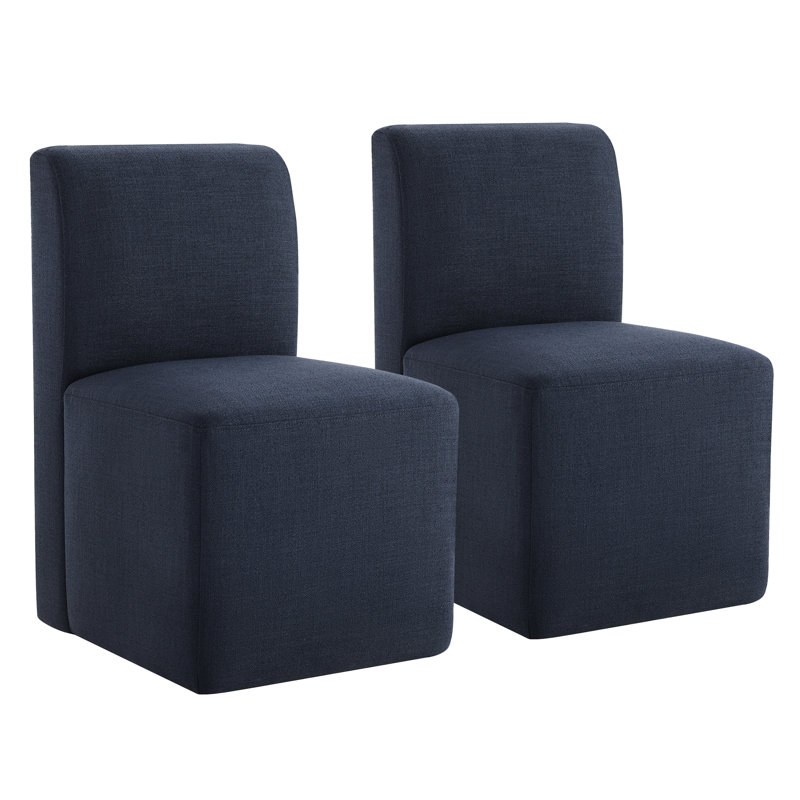 Bralan Polyester Blend Upholstered Side Dining Chair with Casters, Insignia Blue Performance Basketweave