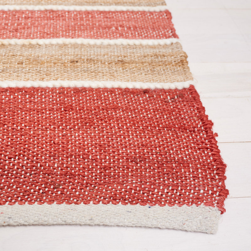 Alassane Hand Woven Jute/Cotton/Wool Striped Rug in Rust/Red, Runner 2'3" x 8'