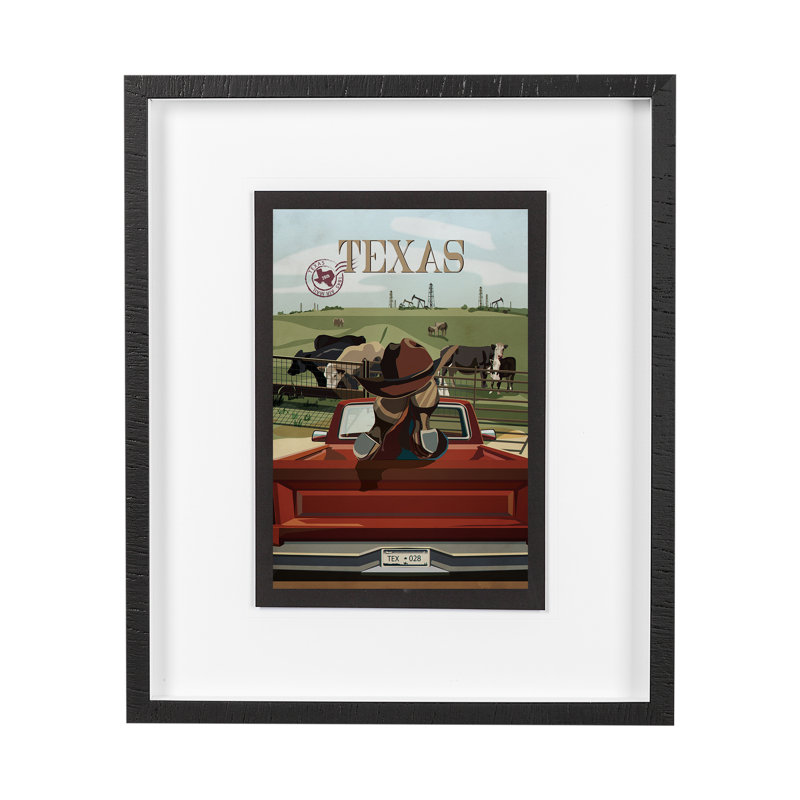 «Texas Go» par Simone, reproduction d'art encadrée sous verre, H 25,5 po x l 21,5 po x P 1,5 po, Cadre simple noir, Blanc
