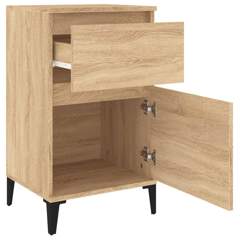 Amedeu 40cm W Manufactured Wood,Metal Bedside Table, Set of 2, Sonoma Oak