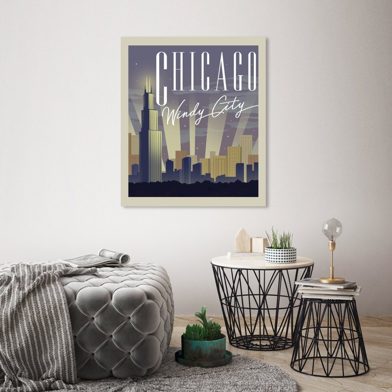 «Chicago Post card», reproduction d'impression, Toile tendue, H 30 po x l 30 po x P 1,5 po