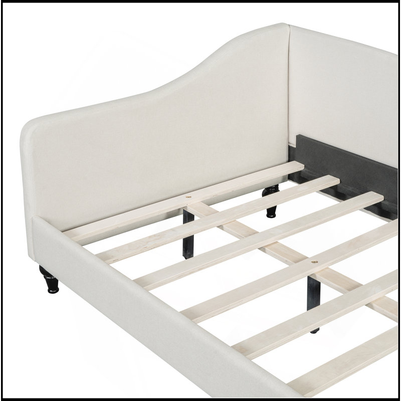 Lit de jour en L en forme de L, avec pieds en bois massif, Beige, Lit simple