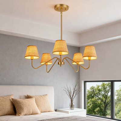 Luminaire suspendu 5 lumières Boho Rattan Chandelier