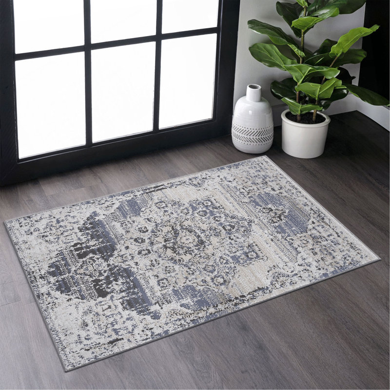 Collection Cream/Blue /Medallion Non-Shedding Living Room Bedroom Dining Home Office Stylish And Stain Resistant Area Rug