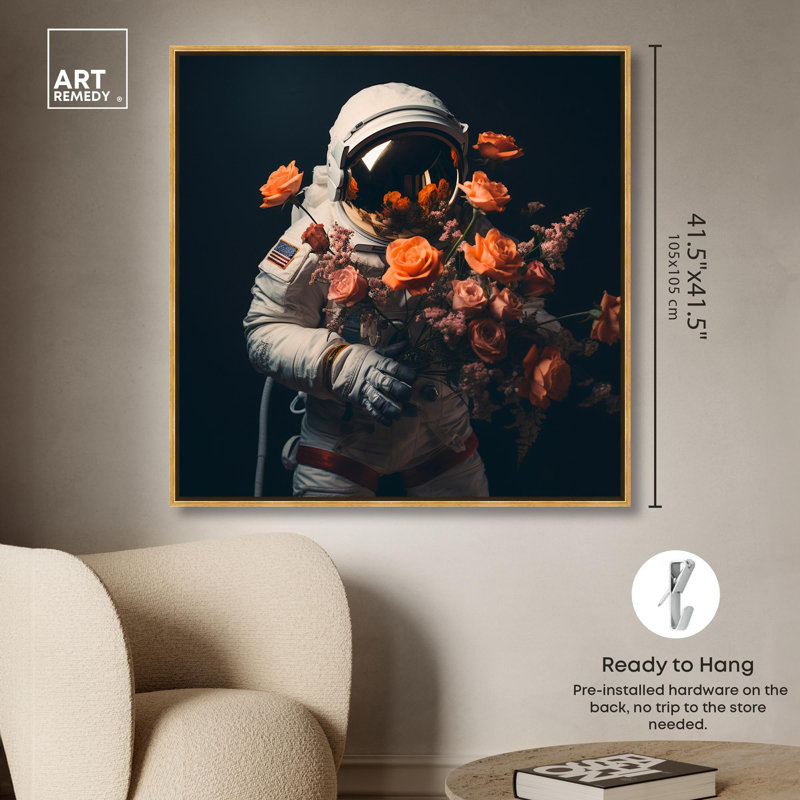 «Astronaut In Autumn Canvas» par Art Remedy, Cadre doré, H 41 po x l 41 po