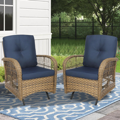  Patio Wicker Rocking Glider Set, All-weather Outdoor Rattan Patio Rocking Chairs Of 2, Patio Conversation Set With Thickened Cushio by Red Barrel Studio