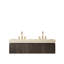 Meuble-lavabo suspendu double de 60 po avec comptoir en pierre frittée et tiroirs en bois cannelé, armoire, préassemblé-262480005