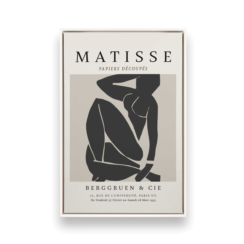 Matisse's Nude III en noir, H 30,75 po x l 20,75 po x P 1,75 po, Cadre flottant blanc opaque