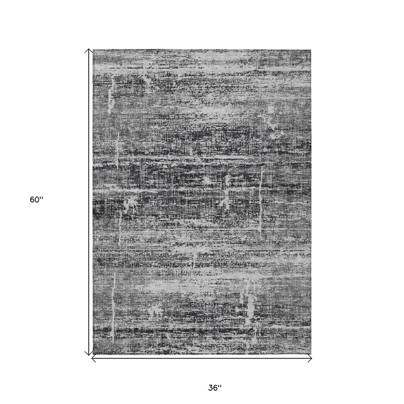 3' X 5' Gray Abstract Washable Indoor Outdoor Area Rug