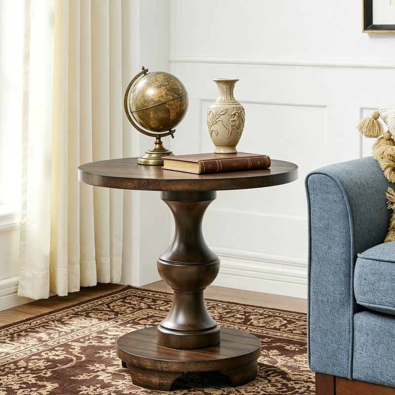Caesar Traditional Round Pedestal End Table, Espresso