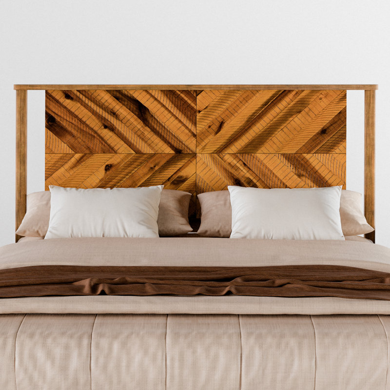 Vivian Solid Wood Headboard, Queen, Rustic Golden Brown