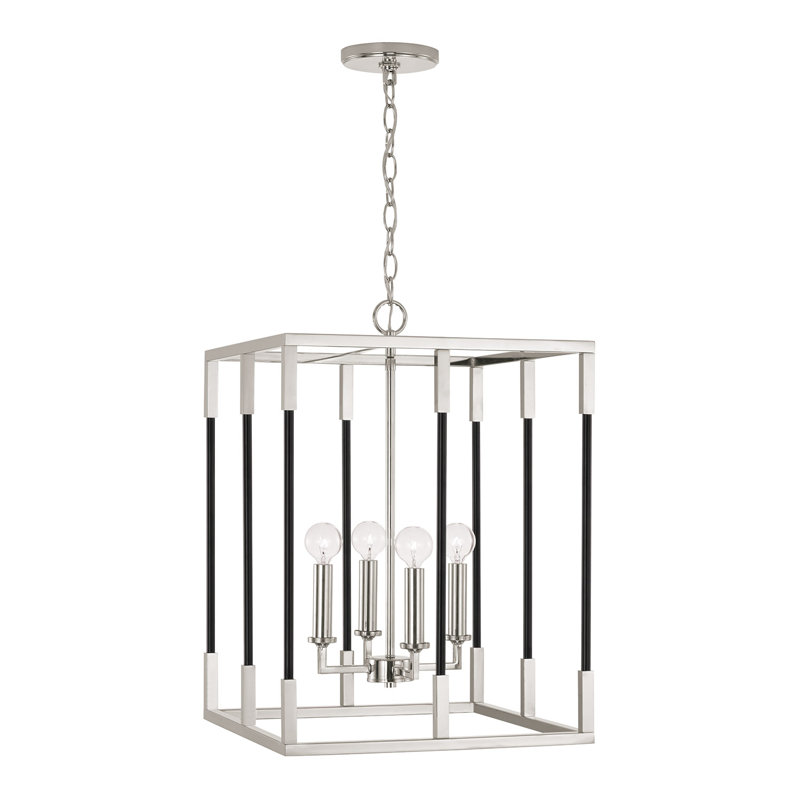 4 - Light Lantern Pendant, Polished Nickel/Black