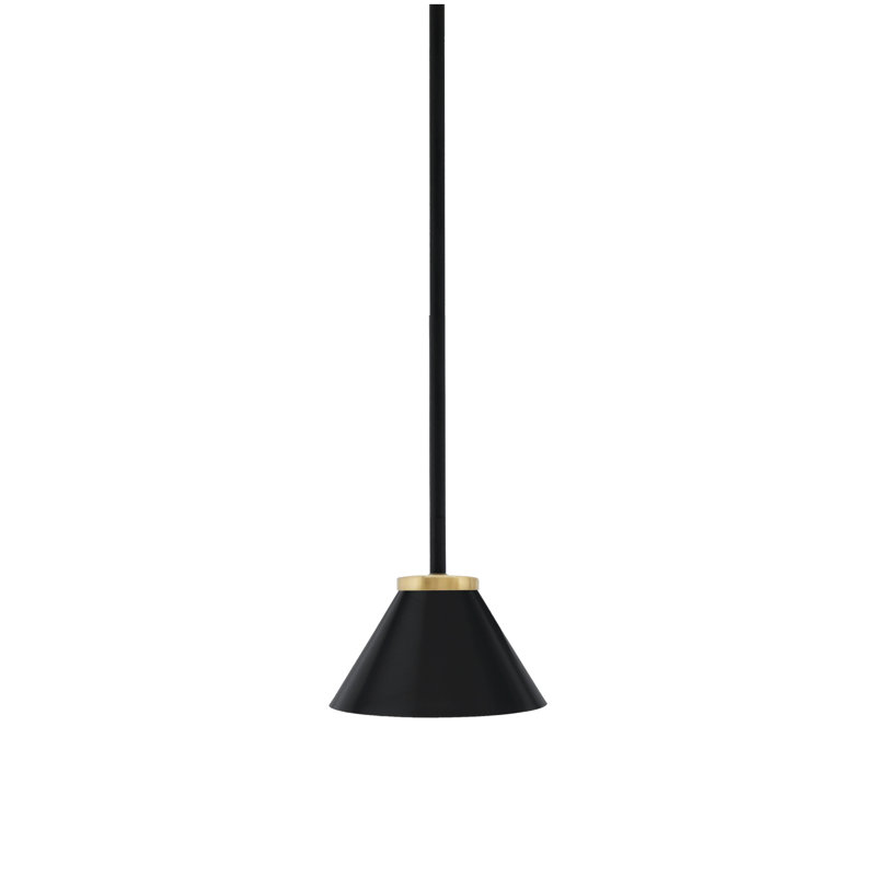 Amarmula 1 Light Stem Mini Pendant, Matte Black & New Aged Brass Finish, 7" Matte Black Cone Metal Shade, Black