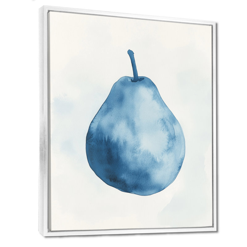 «Cool Blue Minimal Pear Fruit Study I», décoration murale artistique bleue, H 44 po x l 34 po, Cadre flottant blanc