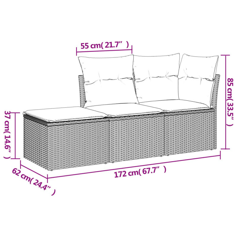 Ensemble de canapé de jardin en rotin PE 3 pièces Vidaxl