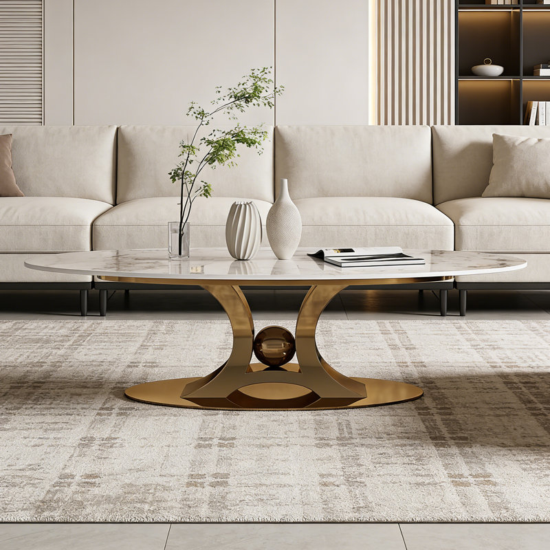 Table basse en acier fritté, Doré, H 16,93 po x L 55,12 po x l 27,56 po