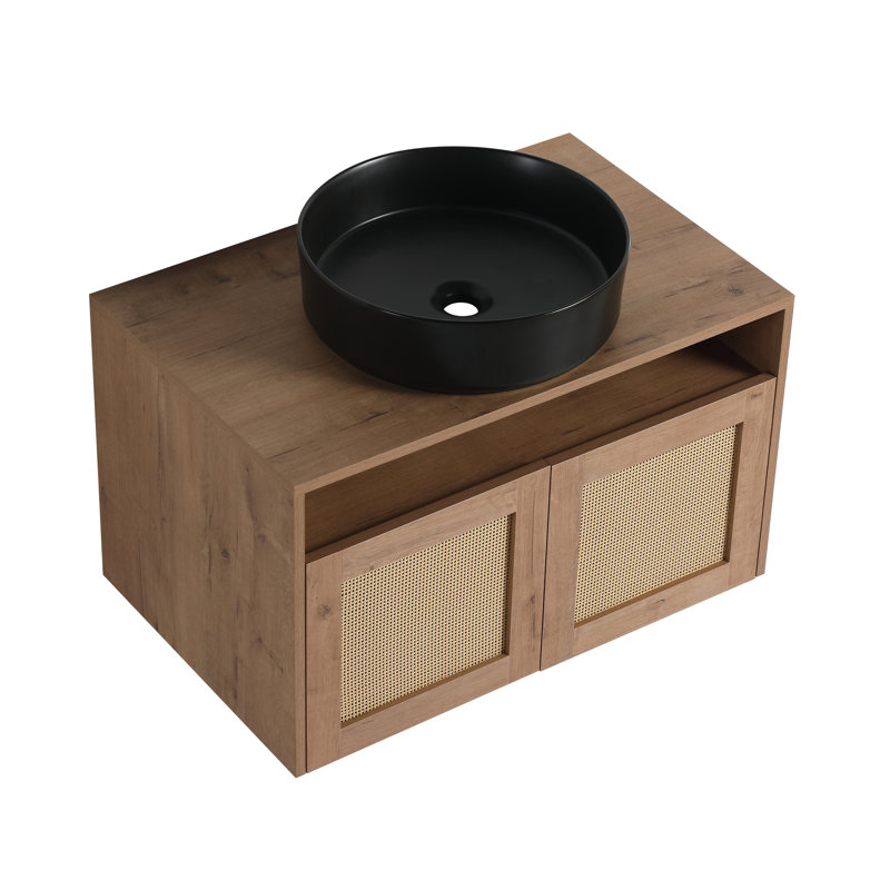 Meuble-lavabo 30 po avec lavabo d'art en céramique blanche, 2 portes à fermeture douce, fixation à flotteur