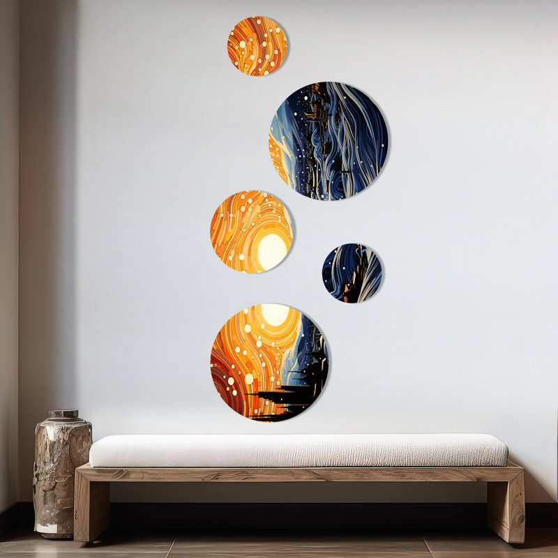 Tachisme Oceanic Dreams 1 - Ensemble d'art mural rond de 5 tachisme