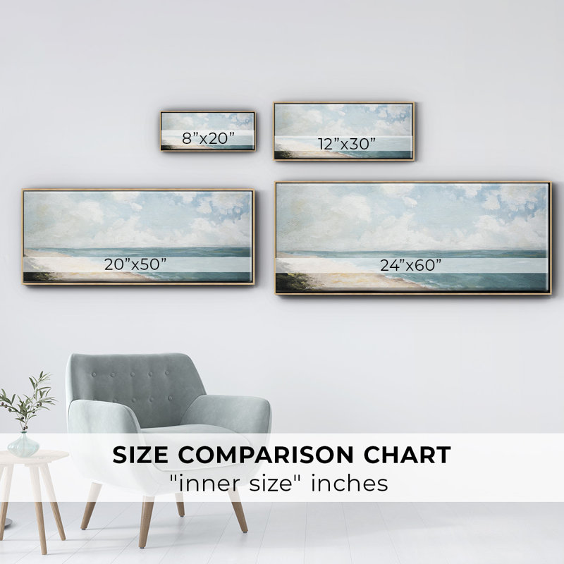 Vue sur la plage - Toile encadrée de qualité supérieure - prête à être accrochée, Toile naturelle avec cadre flottant