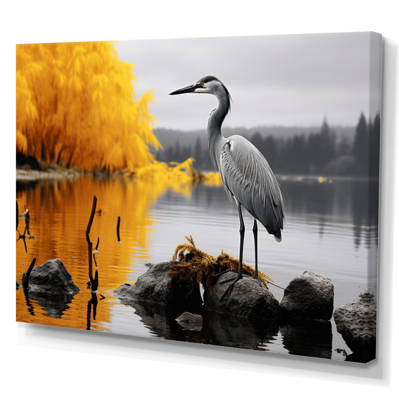 Heron Silent Waters - reproduction sur toile, H 12 po x l 20 po x P 1 po, Toile tendue