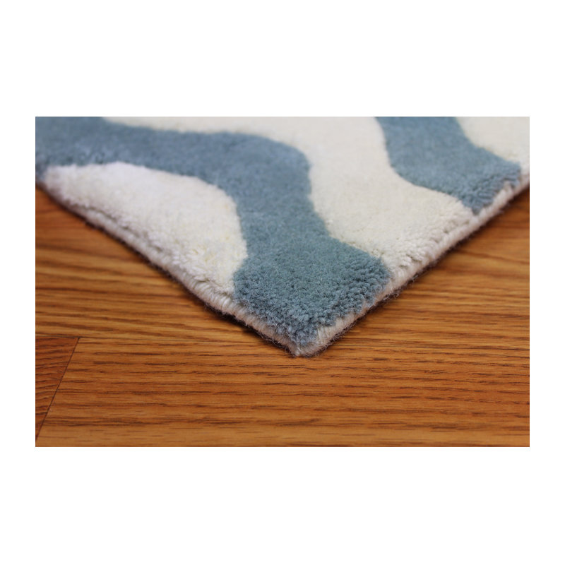 Tapis bleu / blanc en laine touffeté à la main Delessite, Rectangle 8 pi x 11 pi