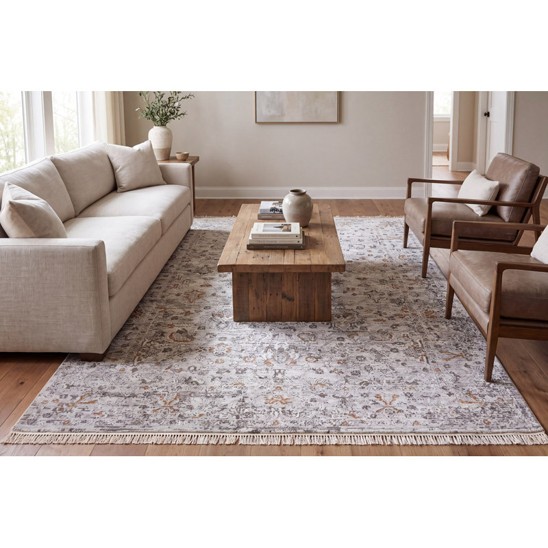 Tapis oriental ivoire / gris, Rectangle 2,3 pi x 3,11 pi