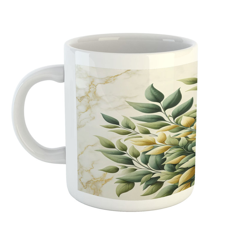 Bay Isle Home™ Eucalyptus Leaves Ceramic Coffee Mug Bold Branches 11 oz Laurel Green Eggshell