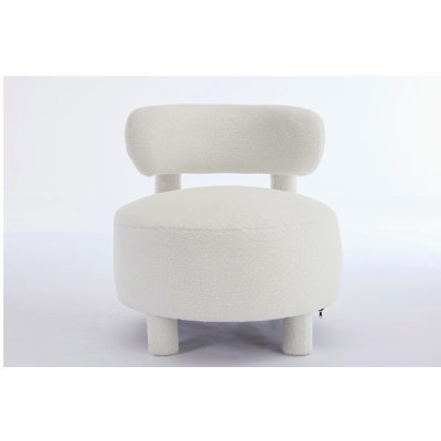 063-Teddy Fauteuil d'appoint sans accoudoirs en tissu avec dossier incurvé et pieds en bois massif revêtu de chaise à accoudoirs pour le salon principal, la salle de bain ou la salle de lecture, blanc