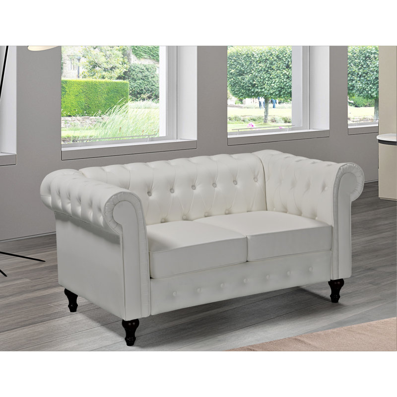 Causeuse Chesterfield à accoudoirs arrondis 61,02 po Ariclia, Similicuir crème