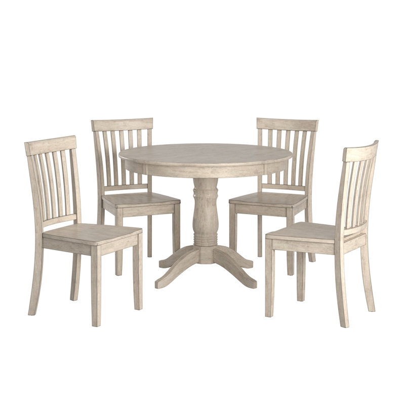 Alexa-Mae 4 - Person Solid Wood Top Pedestal Dining Set, Antique White