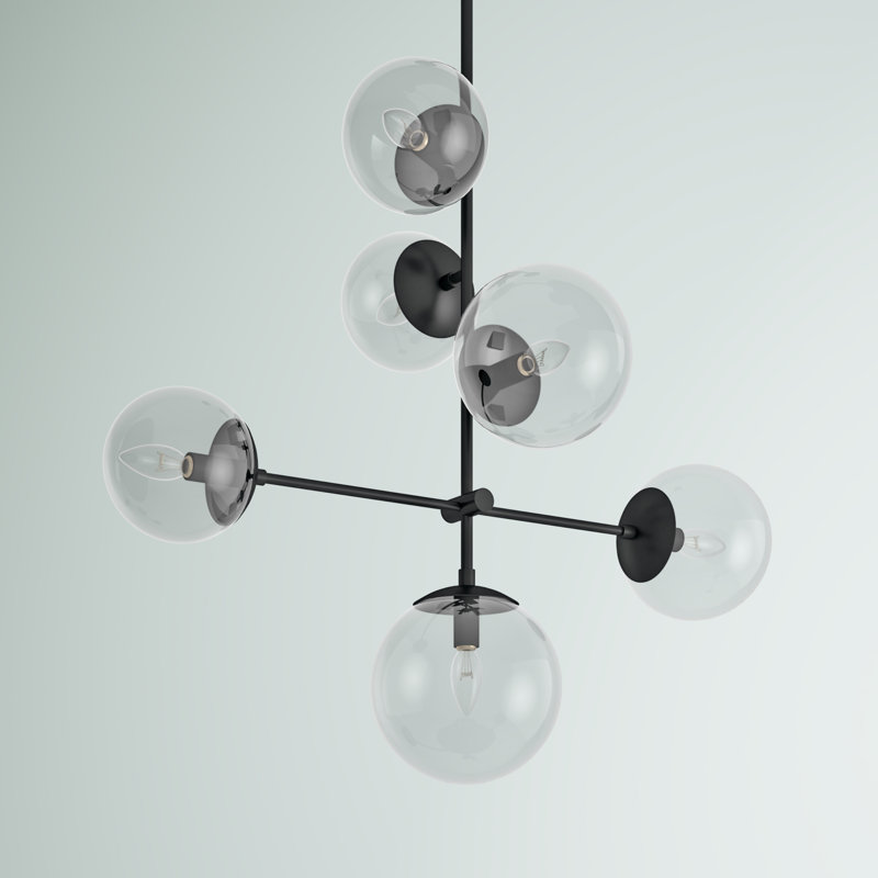 Arverne 6 - Light Dimmable Sputnik Modern Linear Chandelier, Matte Black