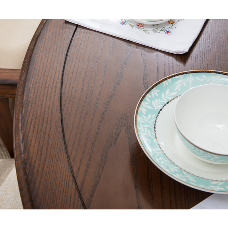 Retro American-style Solid Wood Round Dining Table, 29.53" H x 51.18" L x 51.18" W