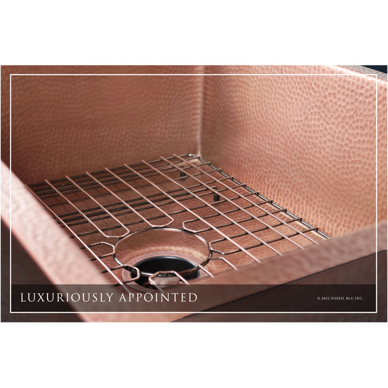 Fossil Blu Luxury 24" 12-Gauge Hammered Copper Undermount/Drop-In Sink, Medium Patina, Incl Accs