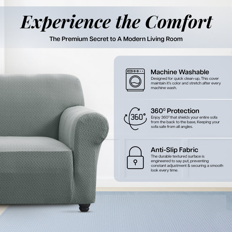 Jacquard Pattern Stretchable Spandex Sofa Slipcover - Stylish Sofa Protector, Grey, 179cm H x 165cm W - (1 Seater)