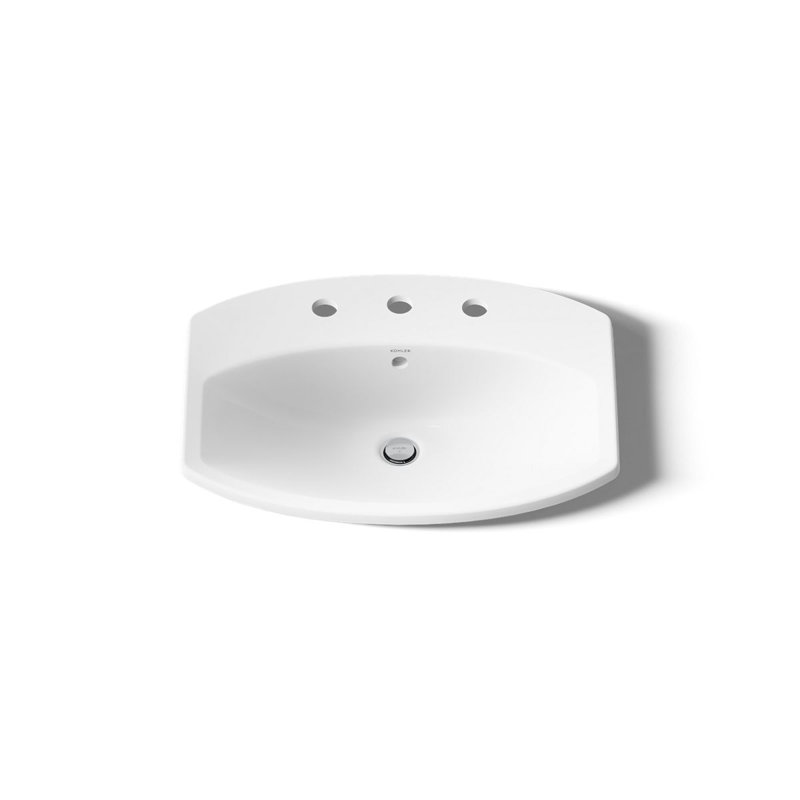 Cimarron® Vitreous China Rectangular Drop-In Bathroom Sink with Overflow, White, 8" Centers