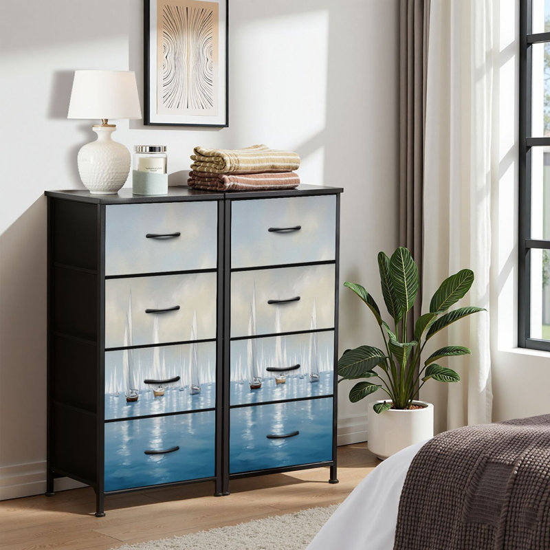 4 Drawer Dresser for Bedroom, Narrow Chest of Drawers, Wooden Top and Study Iron Frame 18"x37.5"-(WxH)