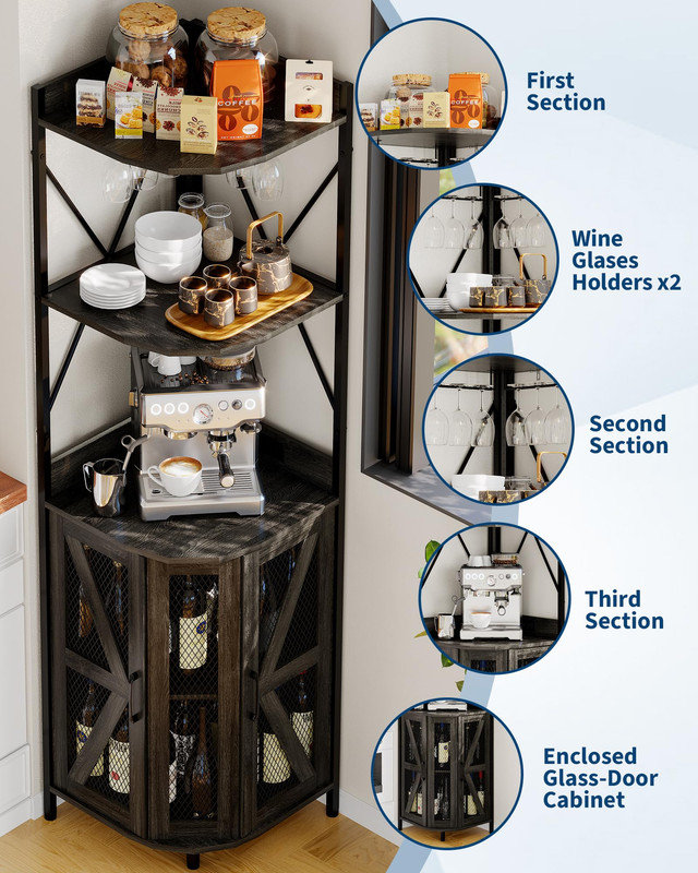 4-Tier Foldable Corner Wine Rack – Compact MDF & Metal Wine Storage for Small Spaces, Black