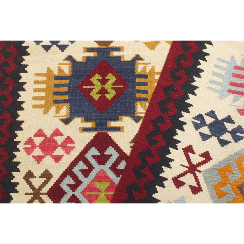 Tapis beige / rouge en laine noué à la main à motif sud-ouest de 4 pi 4 po x 6 pi 1 po Cedorah