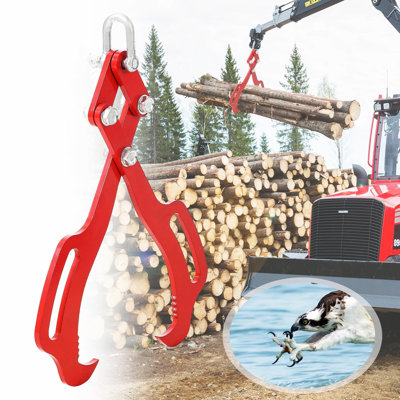 18-Inch Heavy-Duty Log Lifting Tongs With 2-Claw Design, Carbon Steel Construction In Chinese Red, Powder-Coated Rust-Resistant Finish For Logging And Firewood Handling