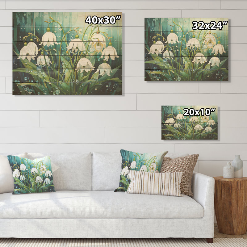 Méticuleusement fleurs de neige dans la forêt - Snowdrops, art sur bois de pin naturel, H 30 po x l 40 po