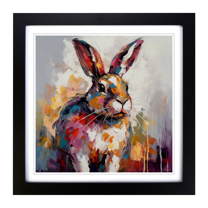 Rabbit Palette Knife No.4 - Single Picture Frame Print on Wood, Black