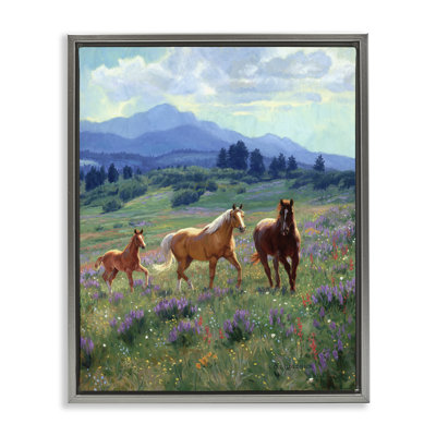 «Beautiful Mountain Valley Horses», art mural encadré sur toile flottante