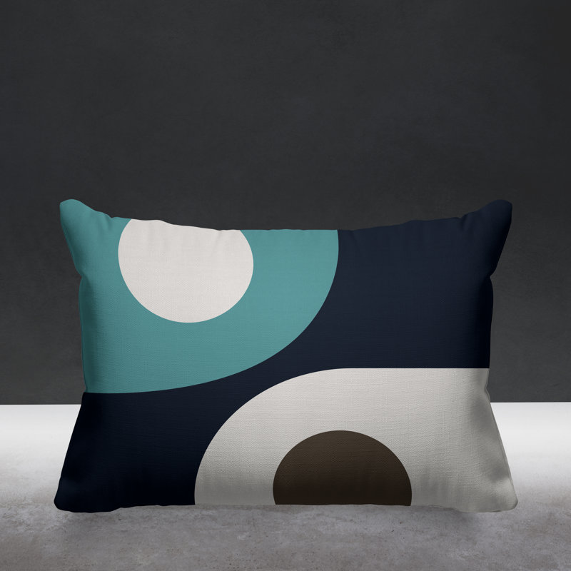 Pitto Abstract Minimalist Indoor/Outdoor Throw Pillow, Sky/Beige/Navy Blue