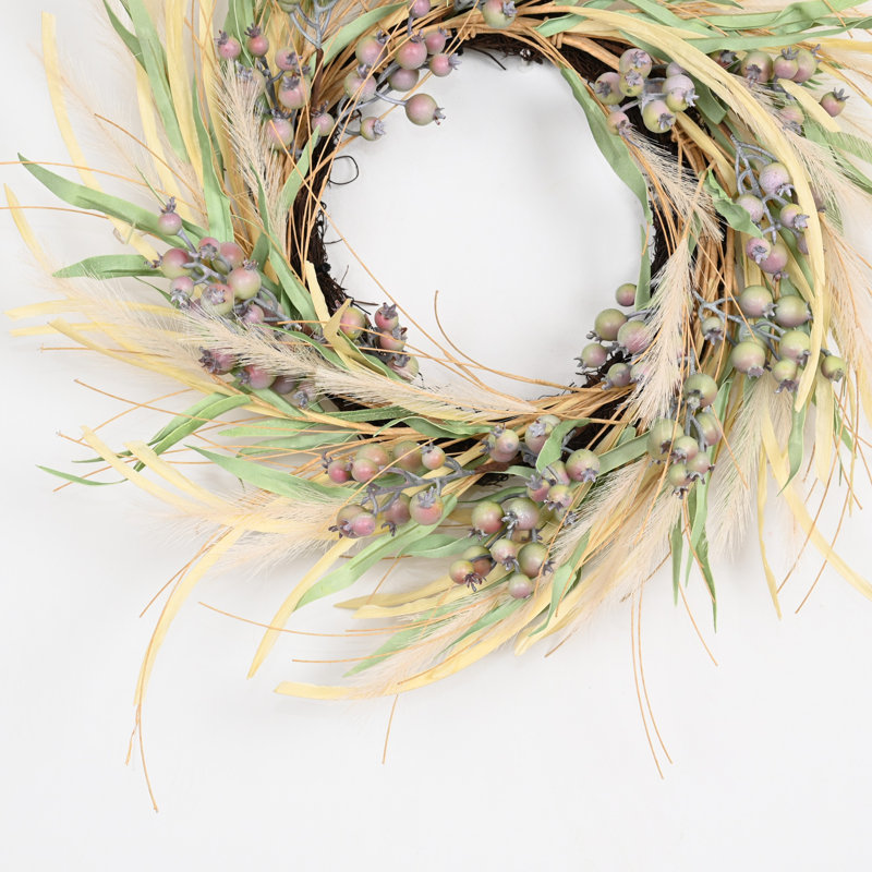 Couronne de 24 po Boho Berry Pampas, Beige, rose