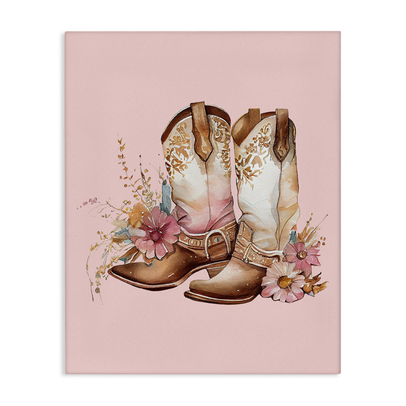 Impression florale de bottes de cow-boy roses sur toile par Birch & Ink, H 40 po x l 30 po x P 1,5 po